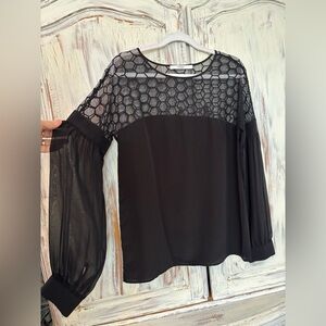 Uterque Black Blouse with Sheer Sleeves